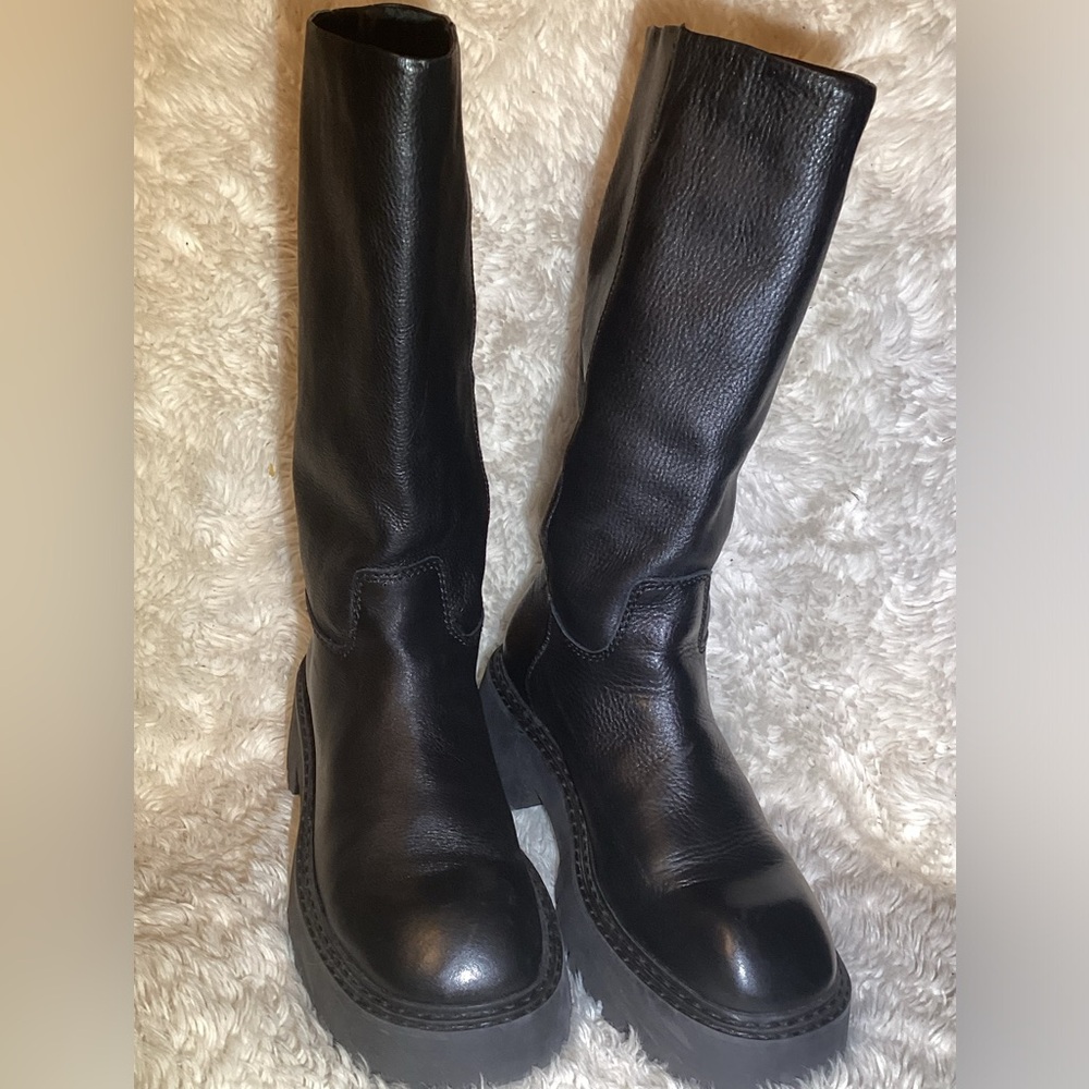 Mango black leather platform boots size 9